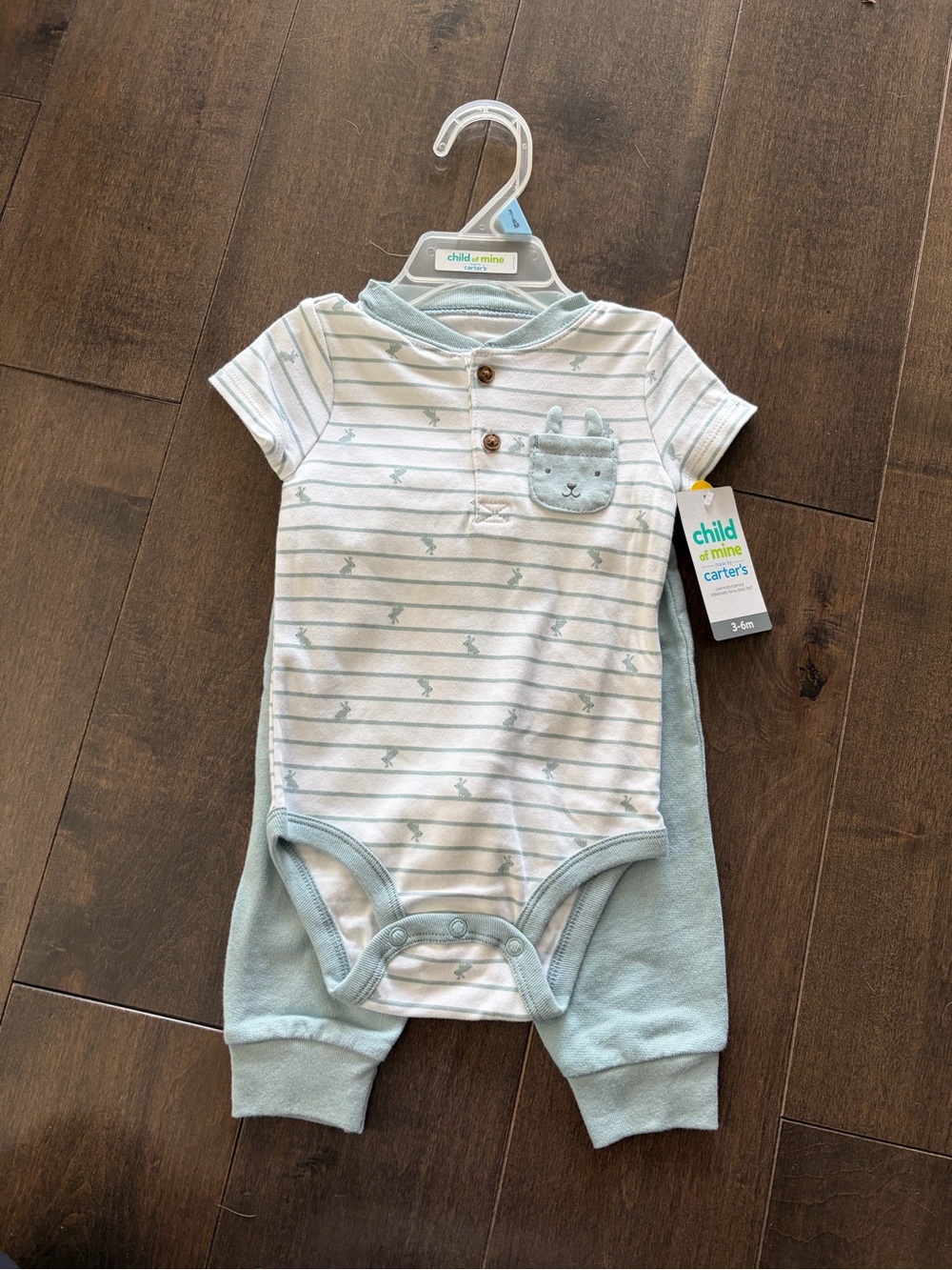 Carter's White and Light Blue Striped Baby One-Piece with Pocket